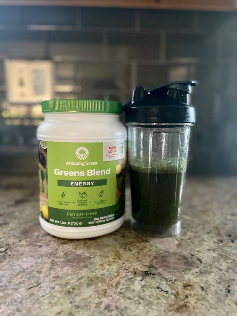 An image of Amazing Grass Greens Energy Blend in a shaker