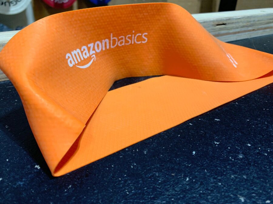 The textured, no-slip part of an AmazonBasics Resistance Band
