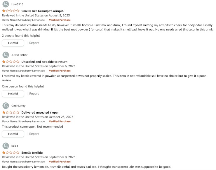 Screenshot of negative Amazon reviews