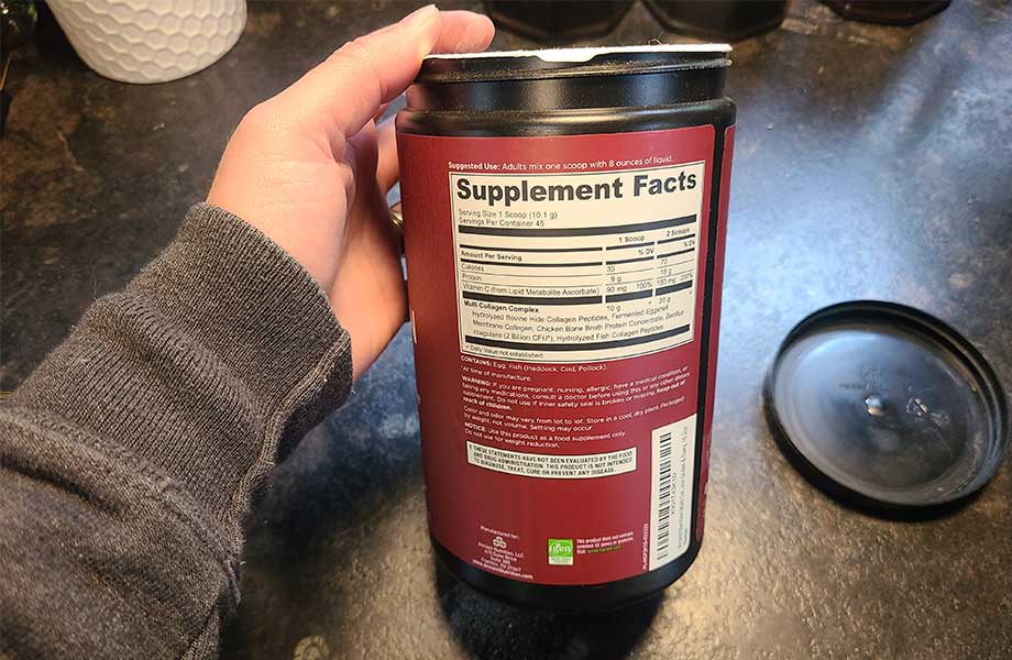 Supplement Facts label on a container of Ancient Nutrition Multi-Collagen Protein