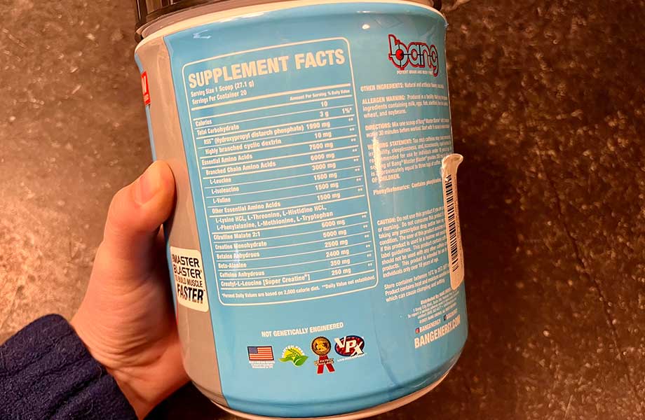 Bang Pre-Workout supplement label