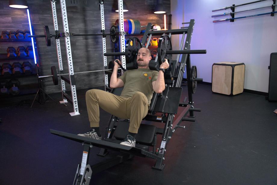 Coop does hack squats on the Bells of Steel Iso Leg Press and Hack Squat Machine.