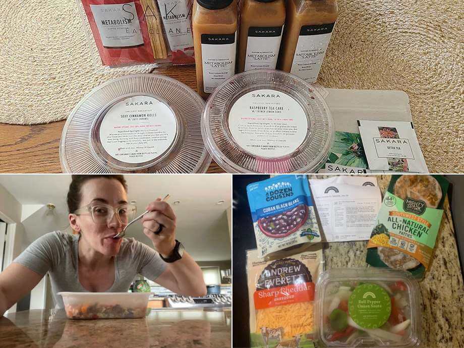 A collage of meals from Sakara Life, Dinnerly, and Hungryroot