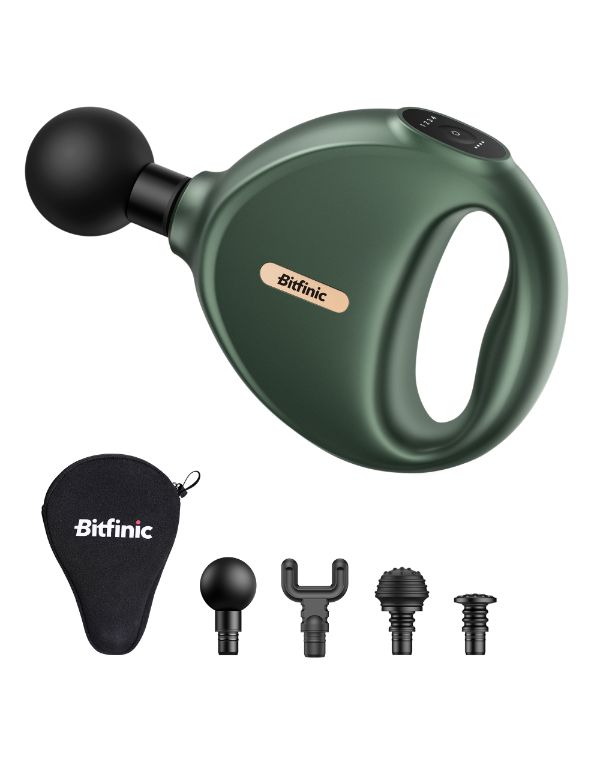 An image of the Bitfinic Mini Massage Gun in green.