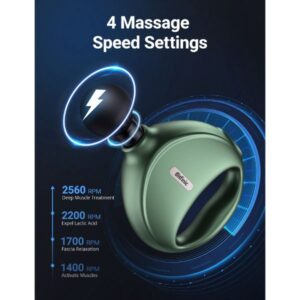 An image of the Bitfinic Mini Massage Gun in green with speed levels