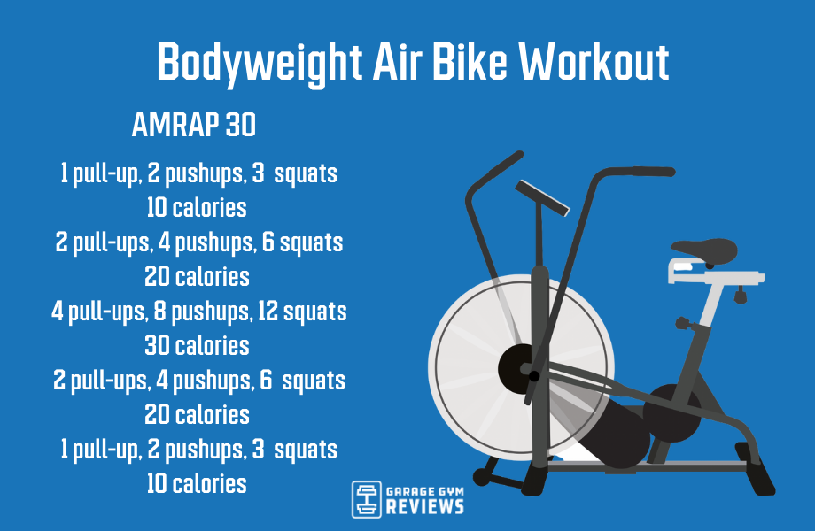 bodyweight air bike workout blue background graphic