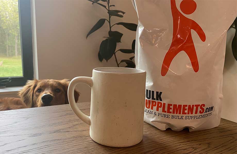 Bulk Supplements Beef Protein Isolate in a mug