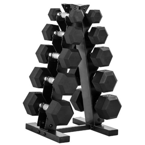 CAP Barbell 150-Pound Rubber Hex Dumbbell Set with Rack