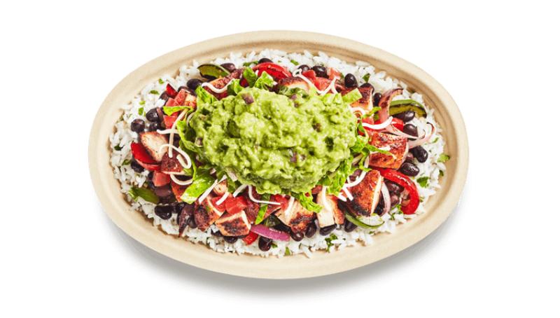 Chipotle double-chicken burrito bowl with extra guacamole