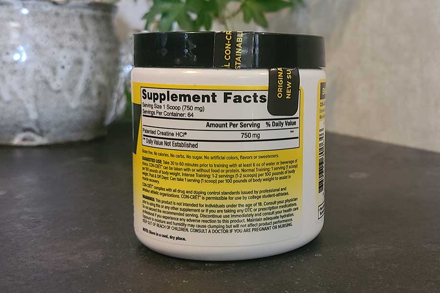 Con Crete Creatine Supplement Facts Label