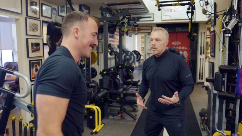 Coop and Gunnar in the gym.