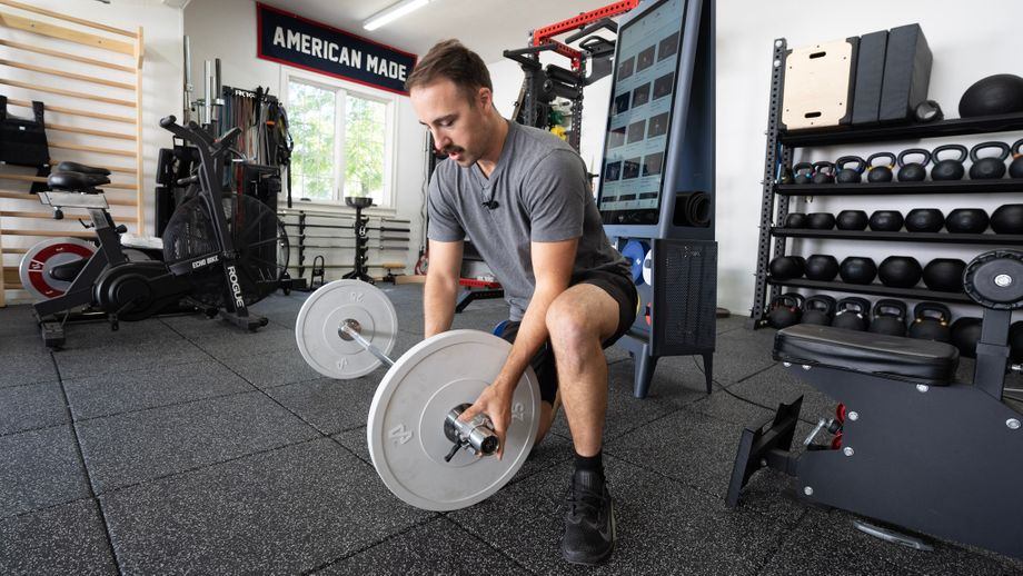 Coop setting up for deadlifts with the Tempo Studio