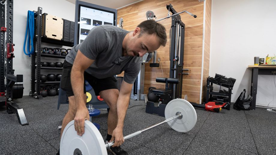 Coop setting up for deadlifts with the Tempo Studio