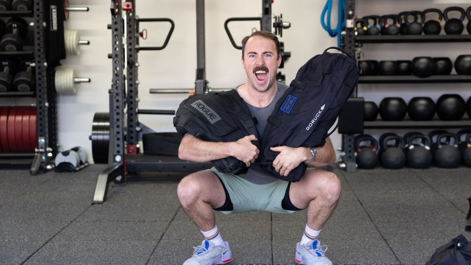 Coop squatting the Rogue and GORUCK Sandbag for the best workout sandbag guide