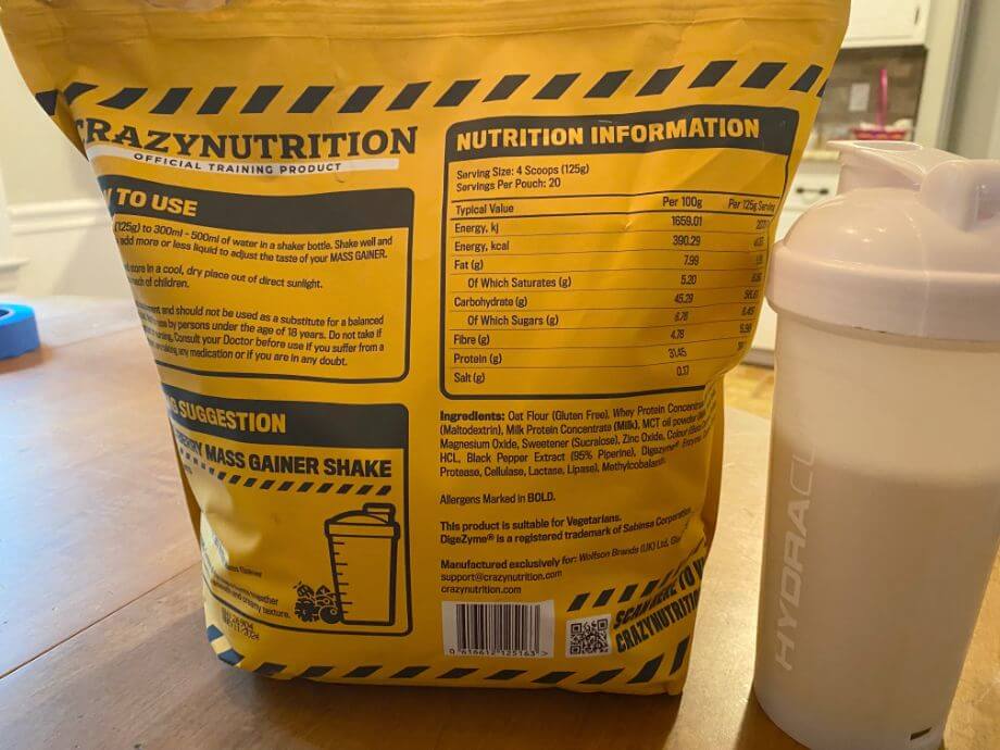 Crazy Nutrition Mass Gainer Label