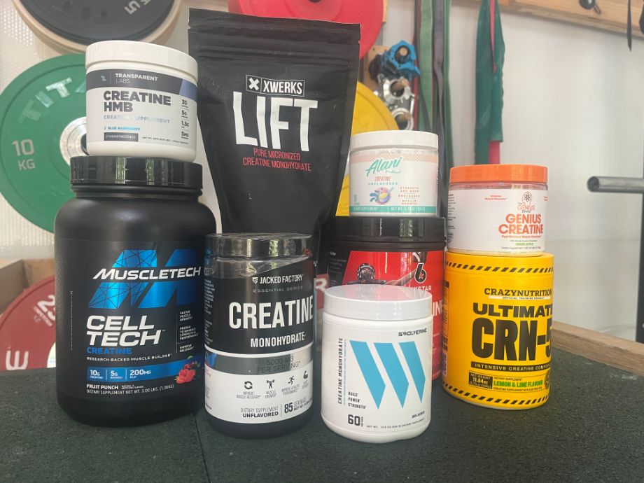 The best creatine products stacked in a gym