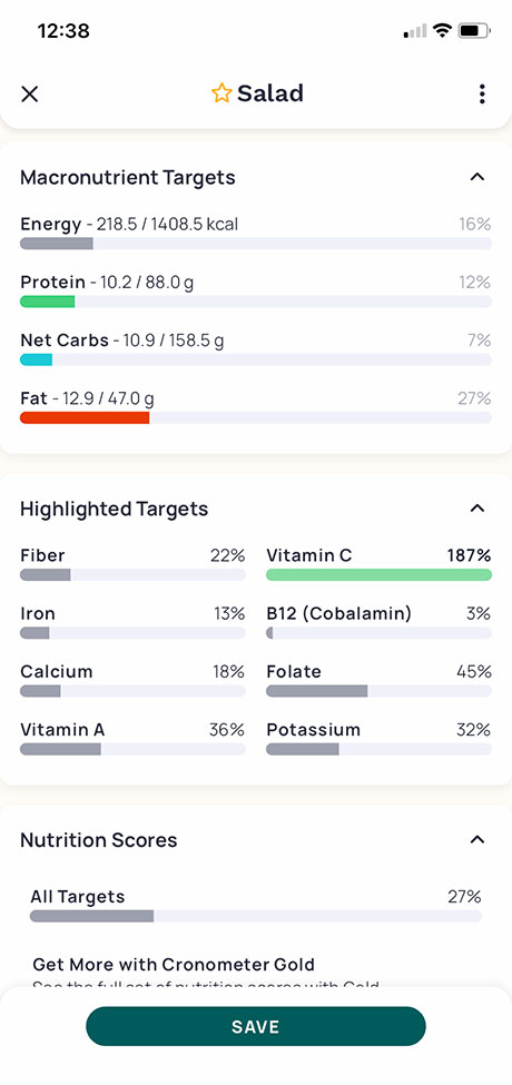 sceenshot of using the cronometer app