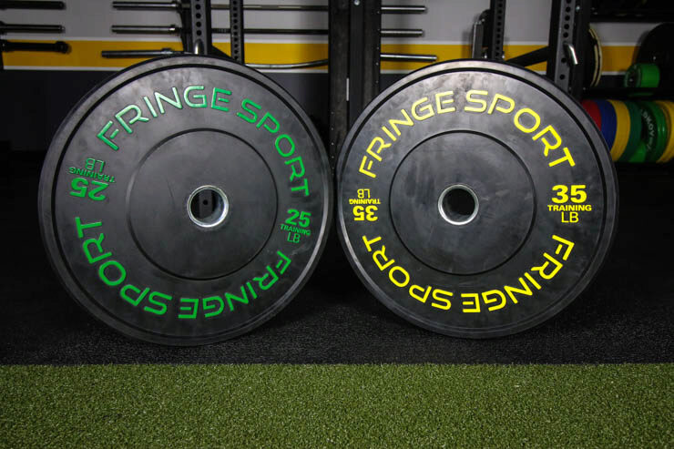 25 and 35 pound Fringe Sport Bumper Plates