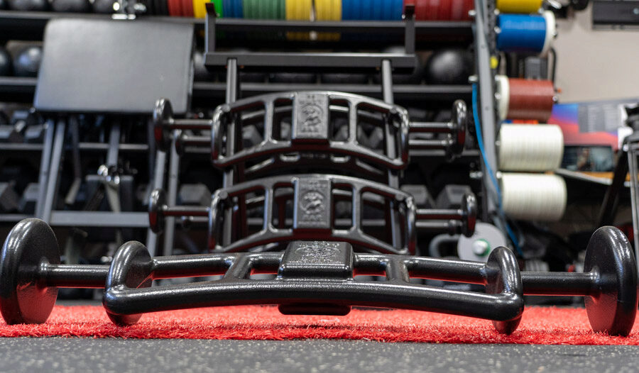 Mutt Bars Weighted Exercise Bars in a garage gym