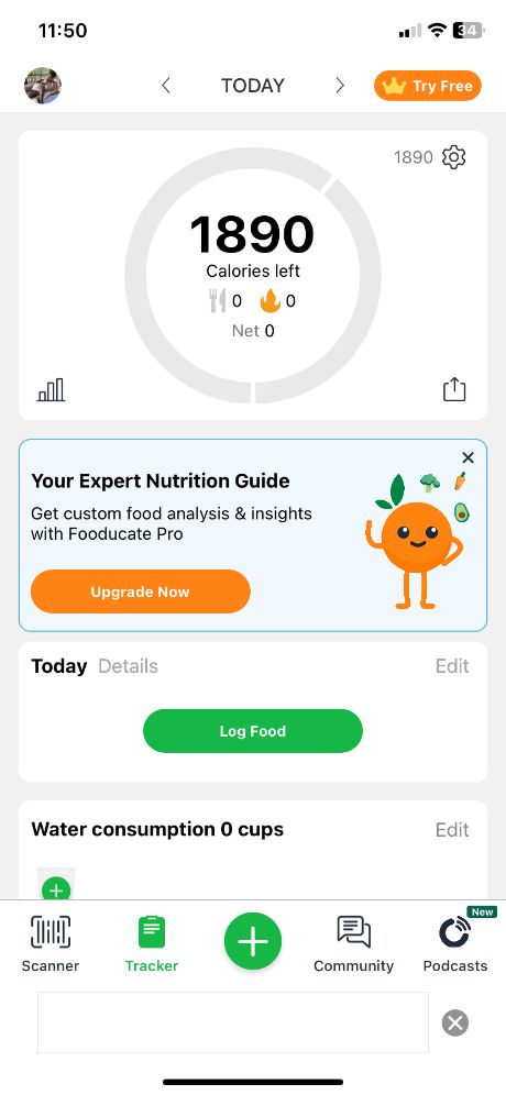 diary log screenshot from Fooducate app