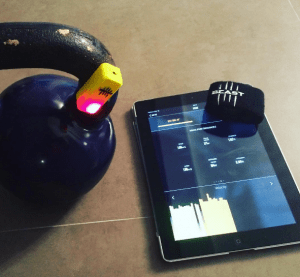 Beast Sensor on a kettlebell with app opened