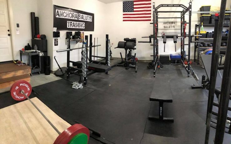 garage gym with fitness equipment