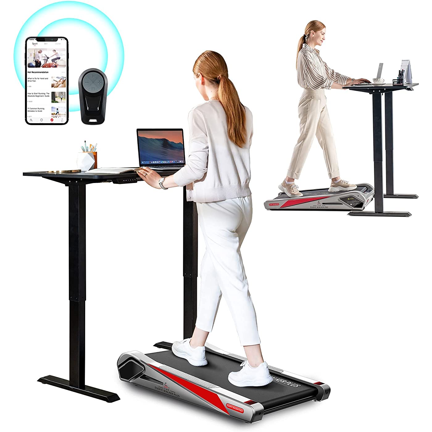 HouseFit Under Desk Treadmill with Bluetooth APP for Walking and Running Mode 2 in 1 Small Treadmill for Apartment with iPad and Phone Support LCD Display 