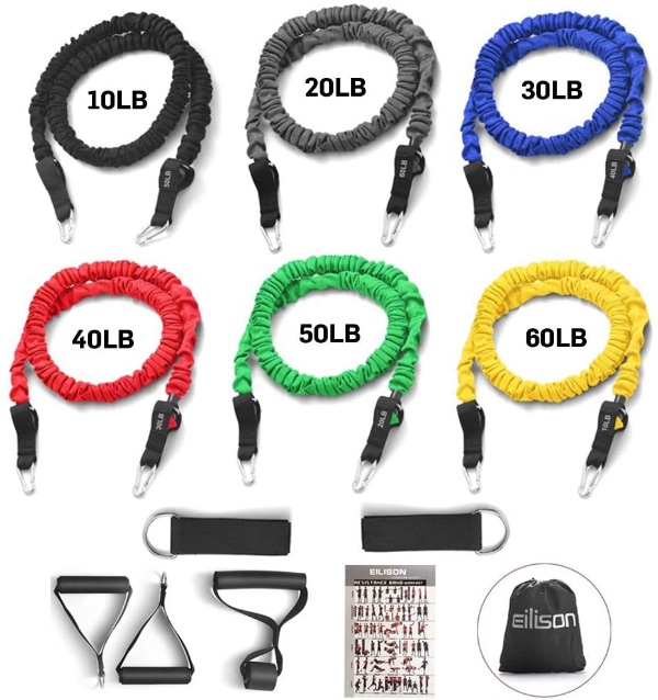 EILISON Resistance Bands in different colors and resistance levels.