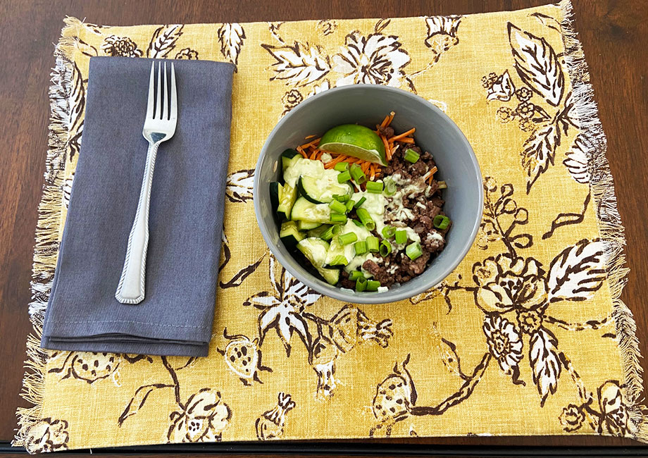 A freshly prepared beef bowl, from the EveryPlate meal delivery service.