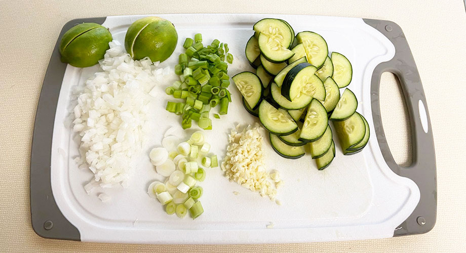 Veggies prepped for a beef bowl from the EveryPlate meal delivery service.