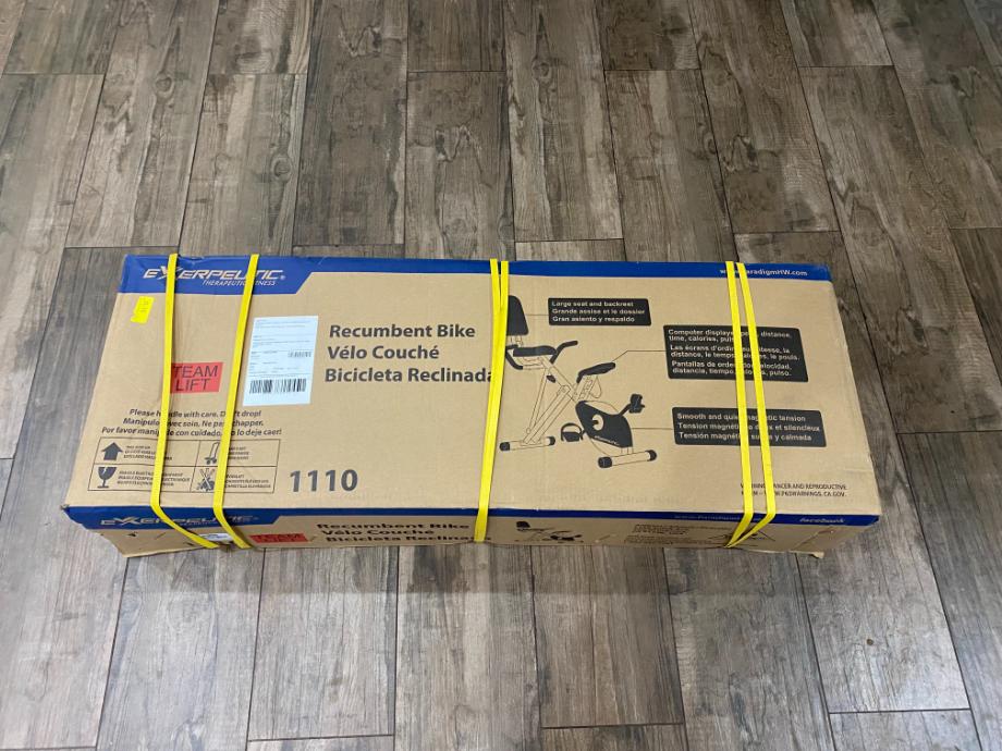 Exerpeutic Recumbent Bike in the box upon delivery