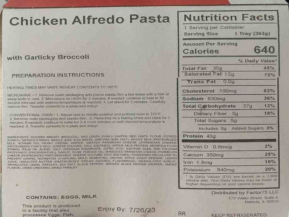 Factor Meals Chicken Alfredo Nutrition Facts