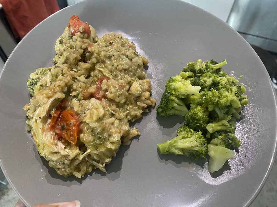 Factor Meals Pesto Chicken Broccoli Plated
