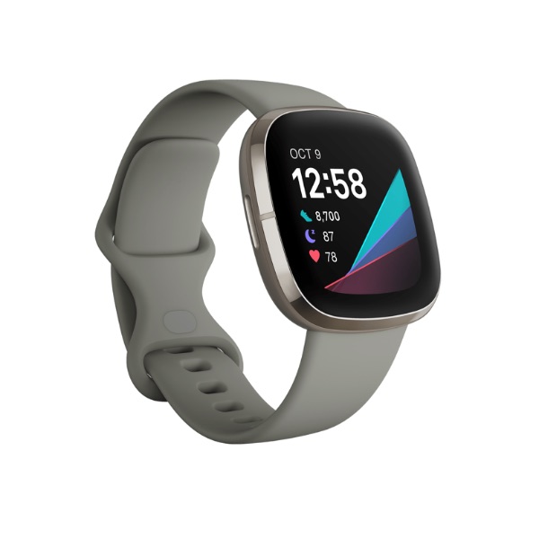 An image of the Fitbit Sense with a white band