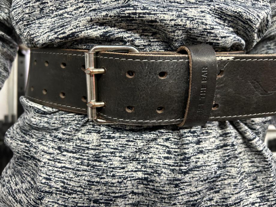 A close up showing the front of an Eleiko Weightlifting Belt.