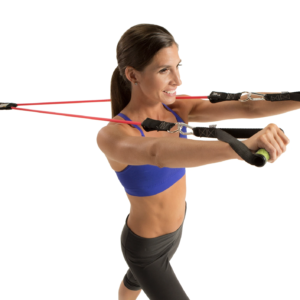 Woman using the gofit progym workout kit.