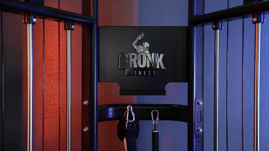 A close look at the logo on the Gronk Fitness Functional Trainer.