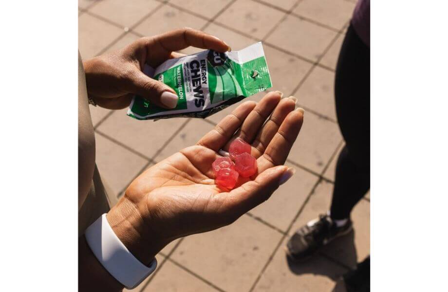 gu energy chews in hand