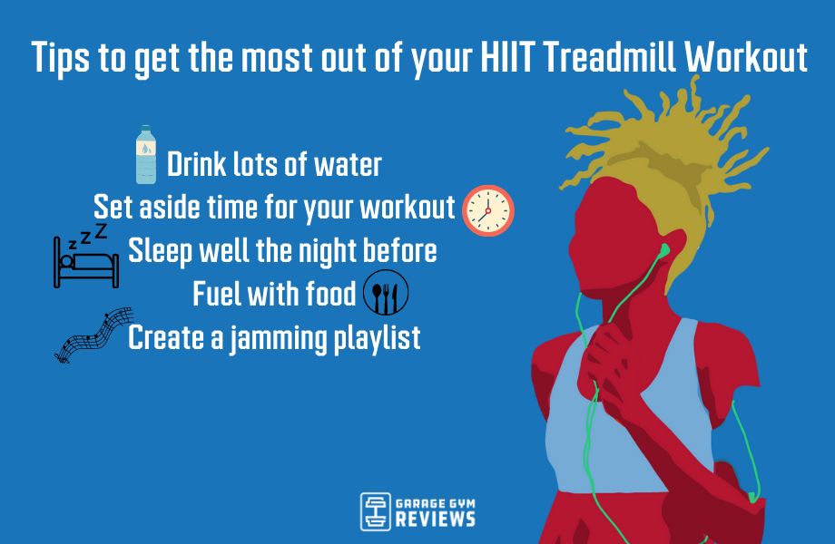 graphic showing tips for a succesful hiit treadmill workout