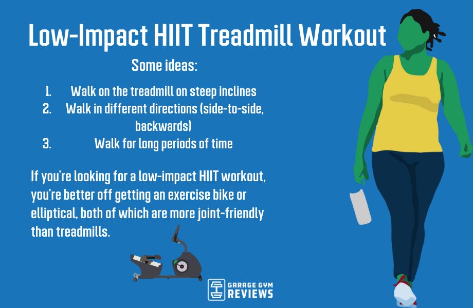 a graphic showing options for people who want to do low-impact hiit treadmill workouts