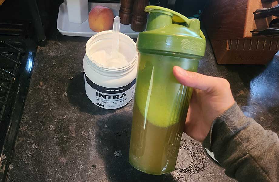 a shaker cup of transparent labs intra