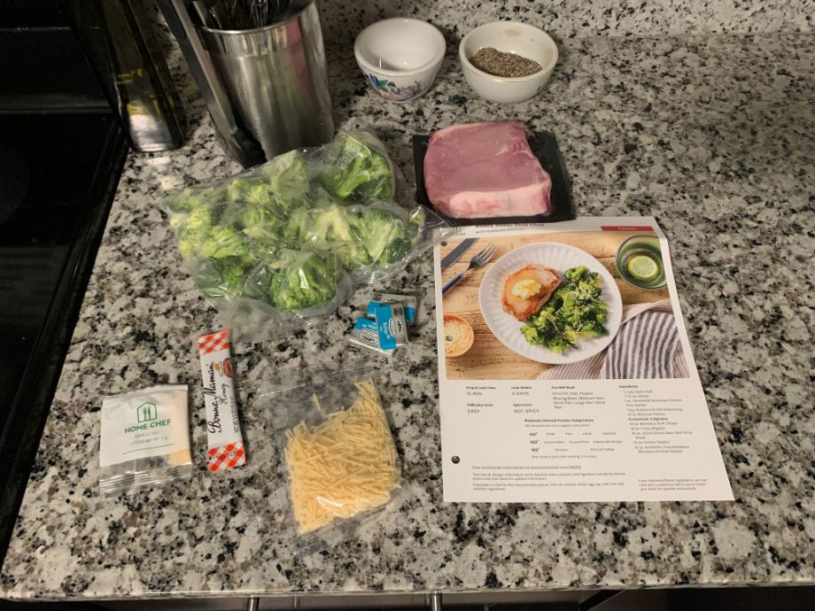 Ingredients for the Honey Butter Pork Chop recipe from the Home Chef meal delivery service.