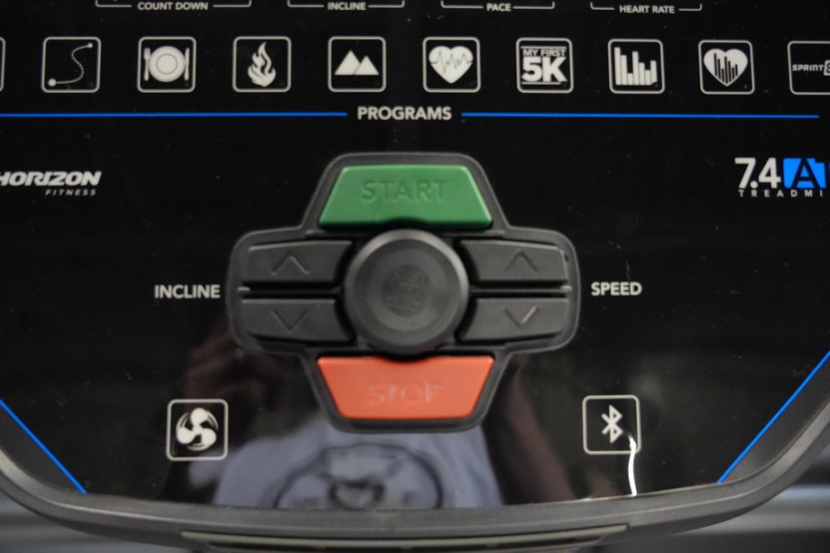 Controls on the Horizon 7.4 AT studio treadmill