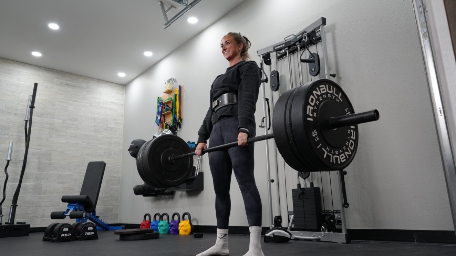 Woman deadlifting with Iron Bull Strength BP Plates