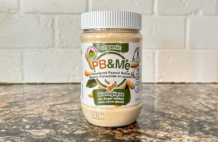 A jar of PB&Me on a counter