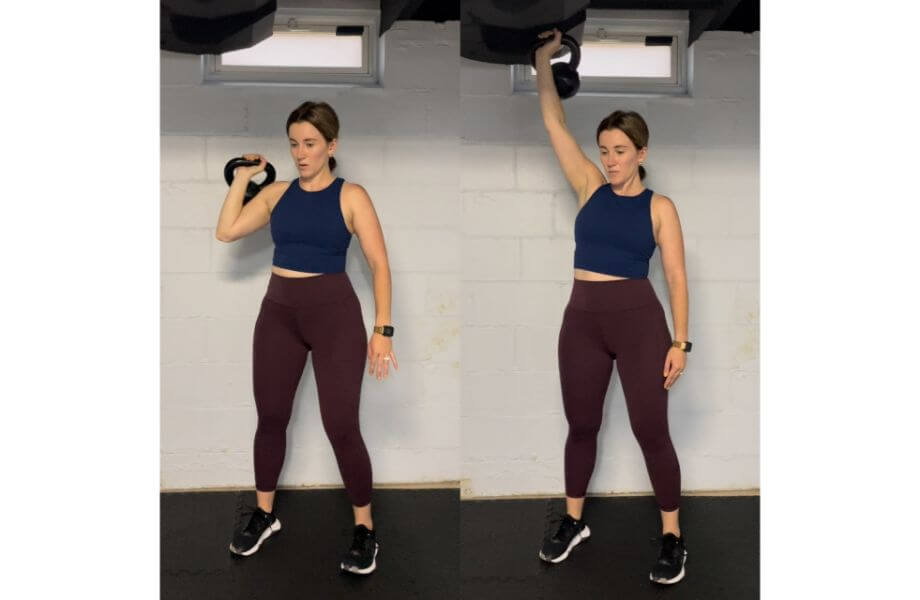 kettlebell overhead press woman doing demo