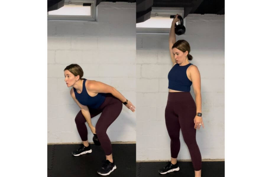 kettlebell snatch woman arm raised