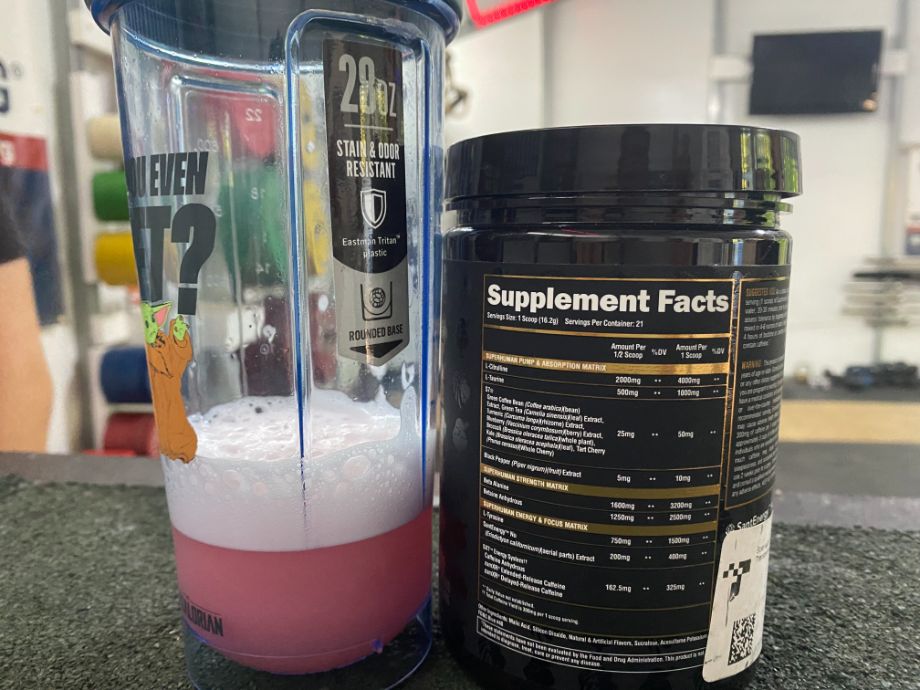 Supplement label on container of Alpha Lion Superhuman Pre-workout
