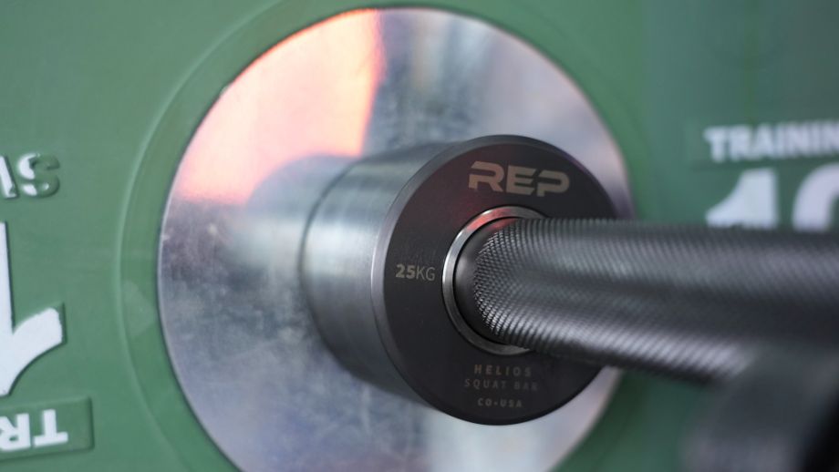 Image of laser etching on the sleeve of the REP Helios Squat Bar