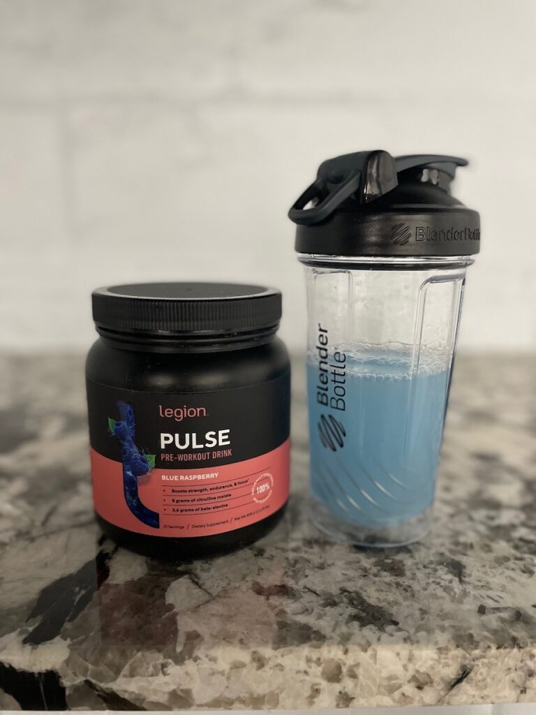 An image of Legion Pulse pre-workout in a shaker